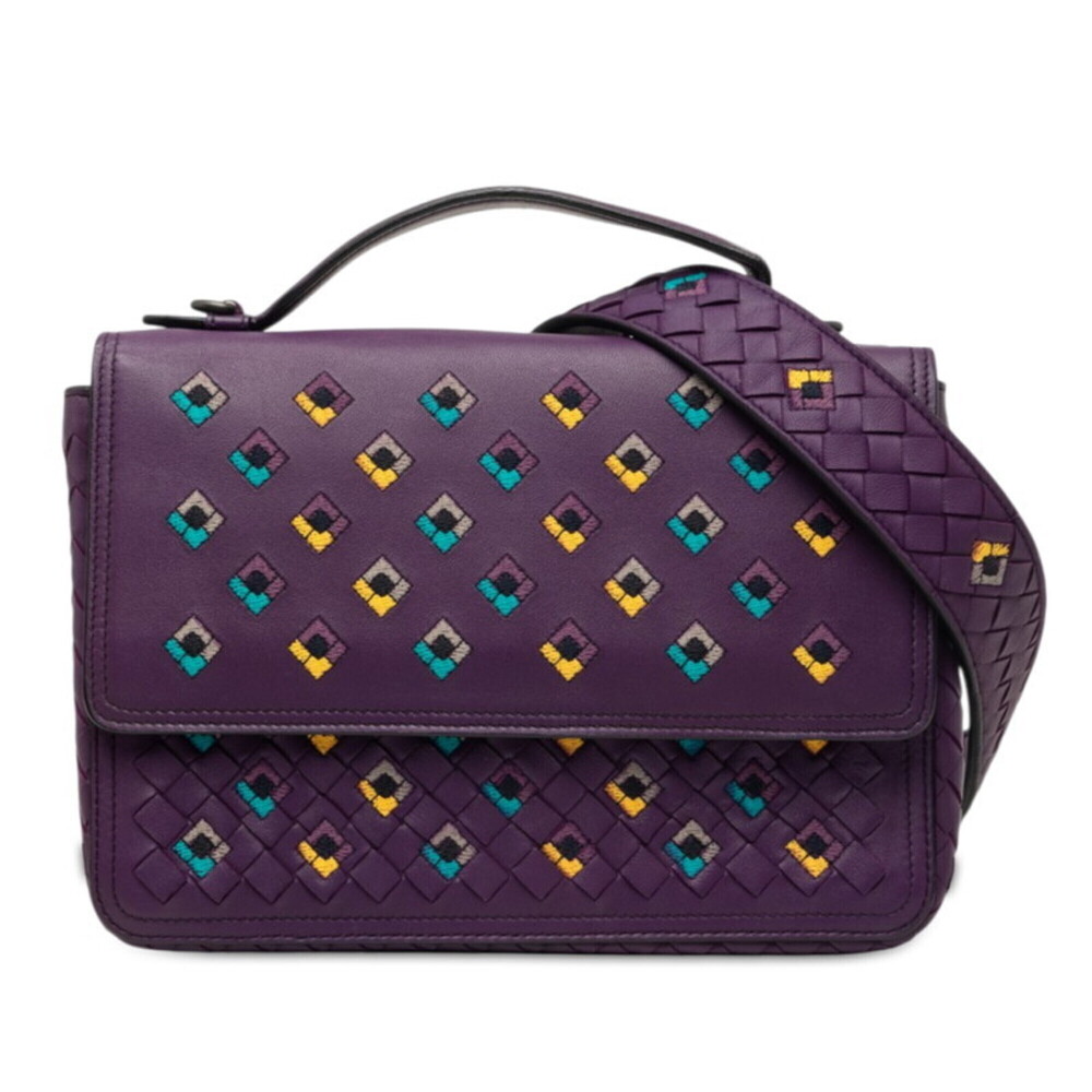 BOTTEGA VENETA Purple Leather Intrecciato Shoulder Bag